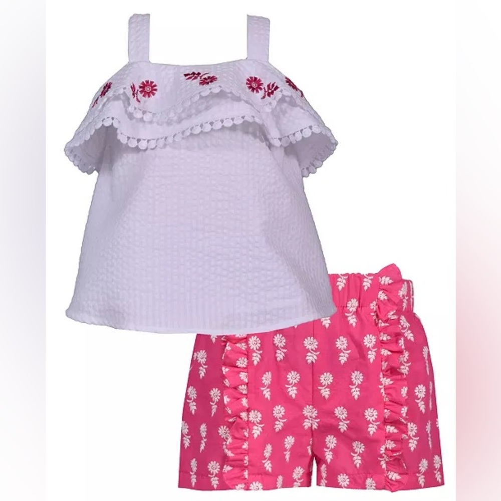 NEW Bonnie Baby Seersucker Embroidered Top and Ruffled Shorts size 6-9 Months